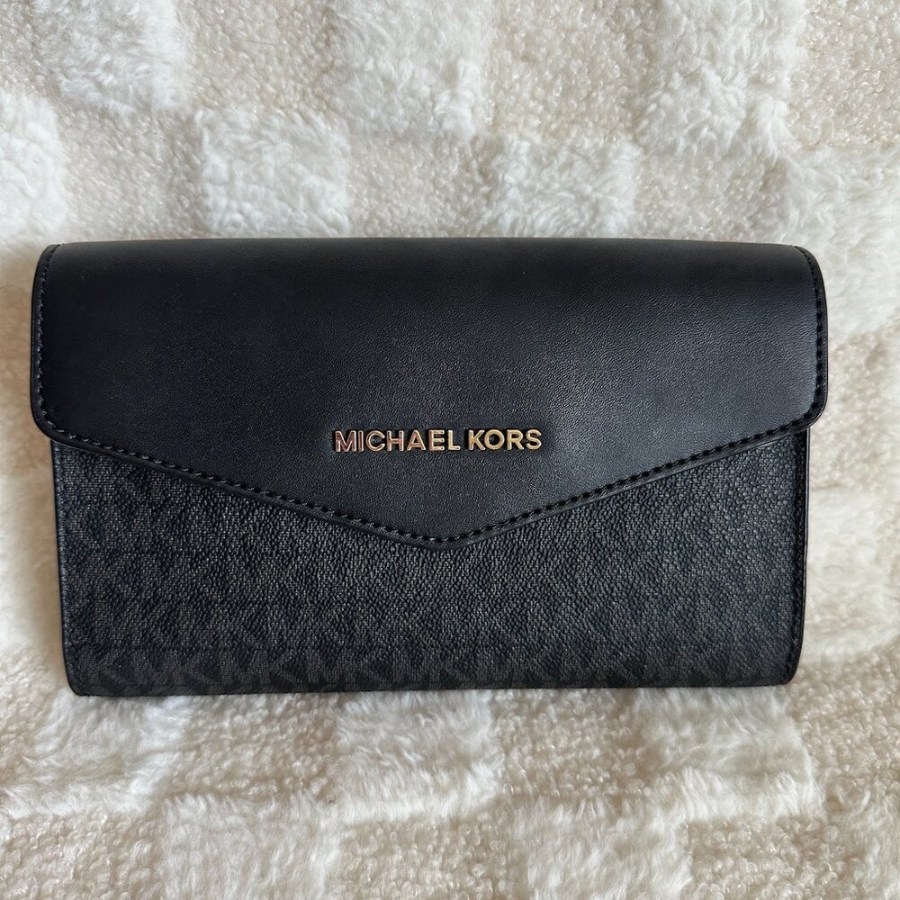 NWT! MK Michael Kors Kimberly 3 In 1 Set Black Leather Tote/Crossbody/Clutch - Picture 8 of 14